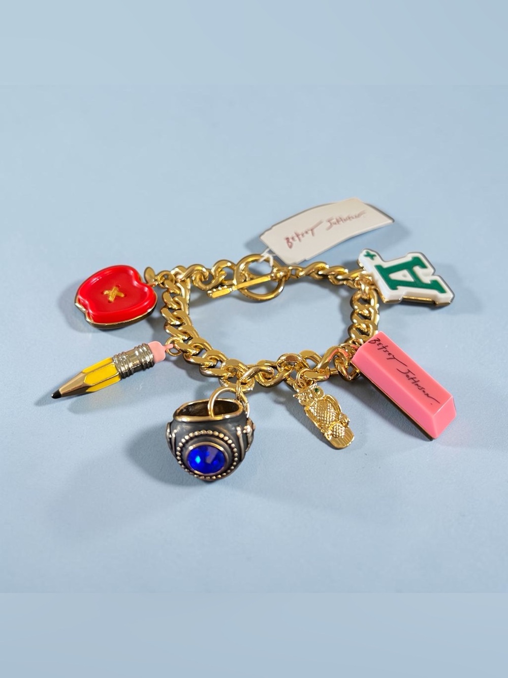 Betsey Johnson Gold Charm Bracelet with Colorful Enamel Charms